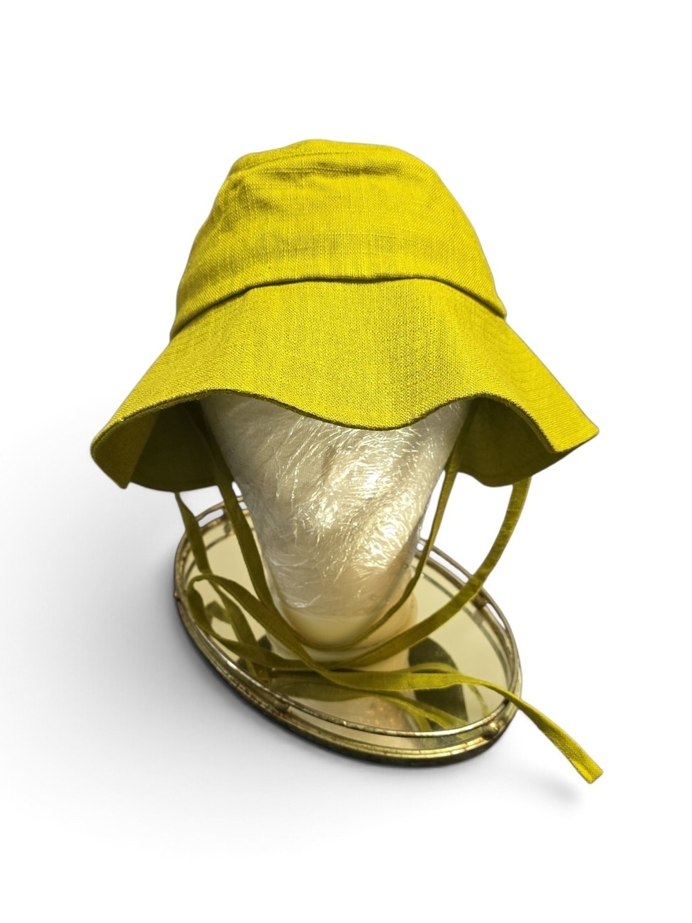 Cider Linen Wide-Brim Lime Colored Bucket Hat with Ties